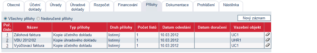 Doplníte Název, Počet listů a v případě potřeby Popis přílohy.