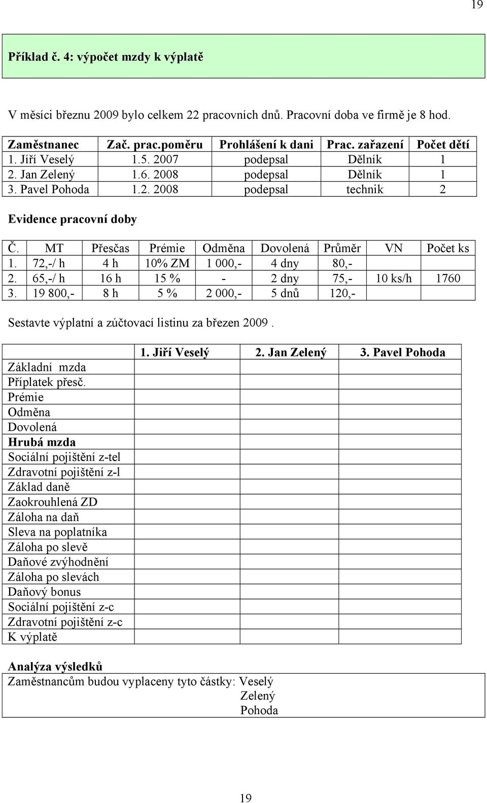 MT Přesčas Prémie Odměna Dovolená Průměr VN Počet ks 1. 72,-/ h 4 h 10% ZM 1 000,- 4 dny 80,- 2. 65,-/ h 16 h 15 % - 2 dny 75,- 10 ks/h 1760 3.