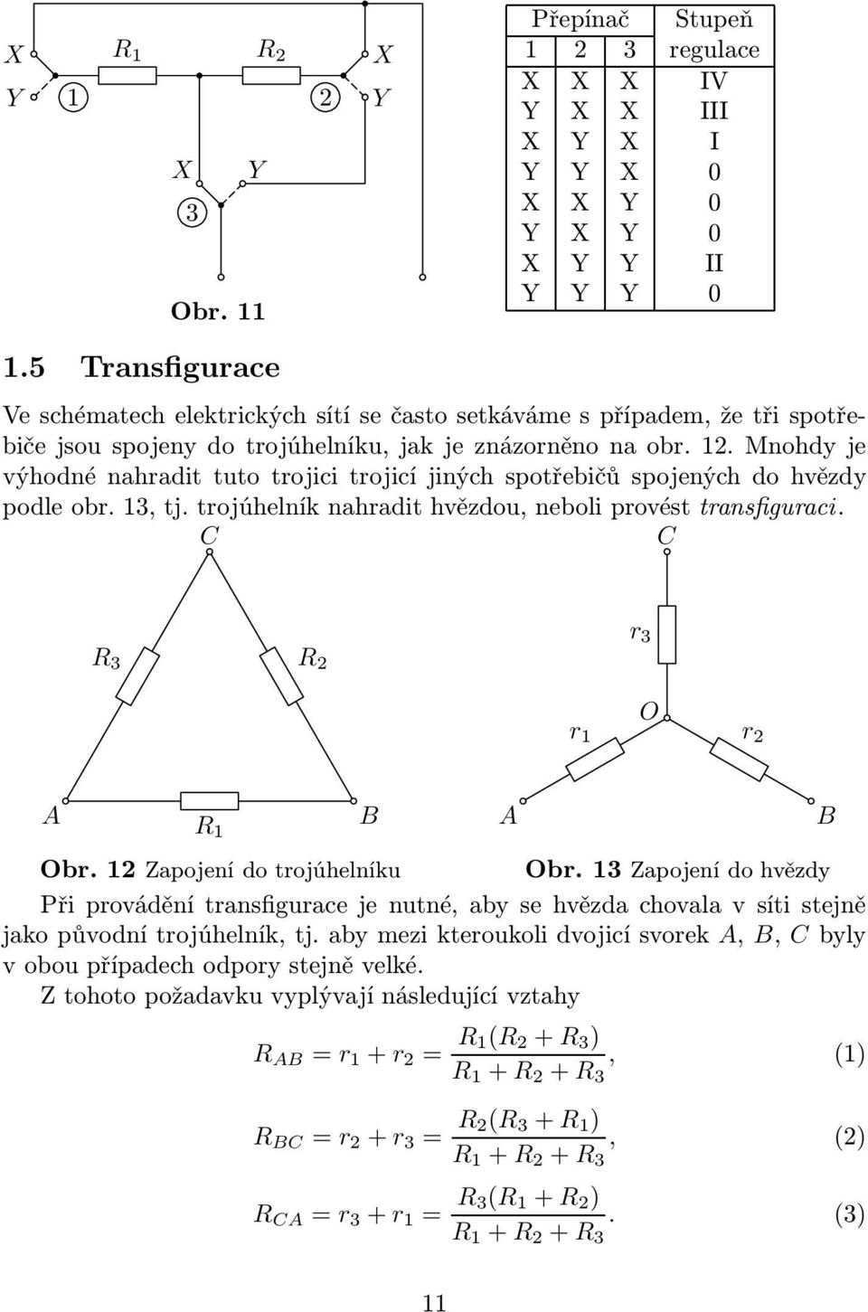 nahradit hvězdou, neboli provést transfiguraci C C 3 r 3 O r 1 r 1 B Obr 1 Zapojení do trojúhelníku Obr 13 Zapojení do hvězdy Při provádění transfigurace je nutné, aby se hvězda chovala v síti stejně