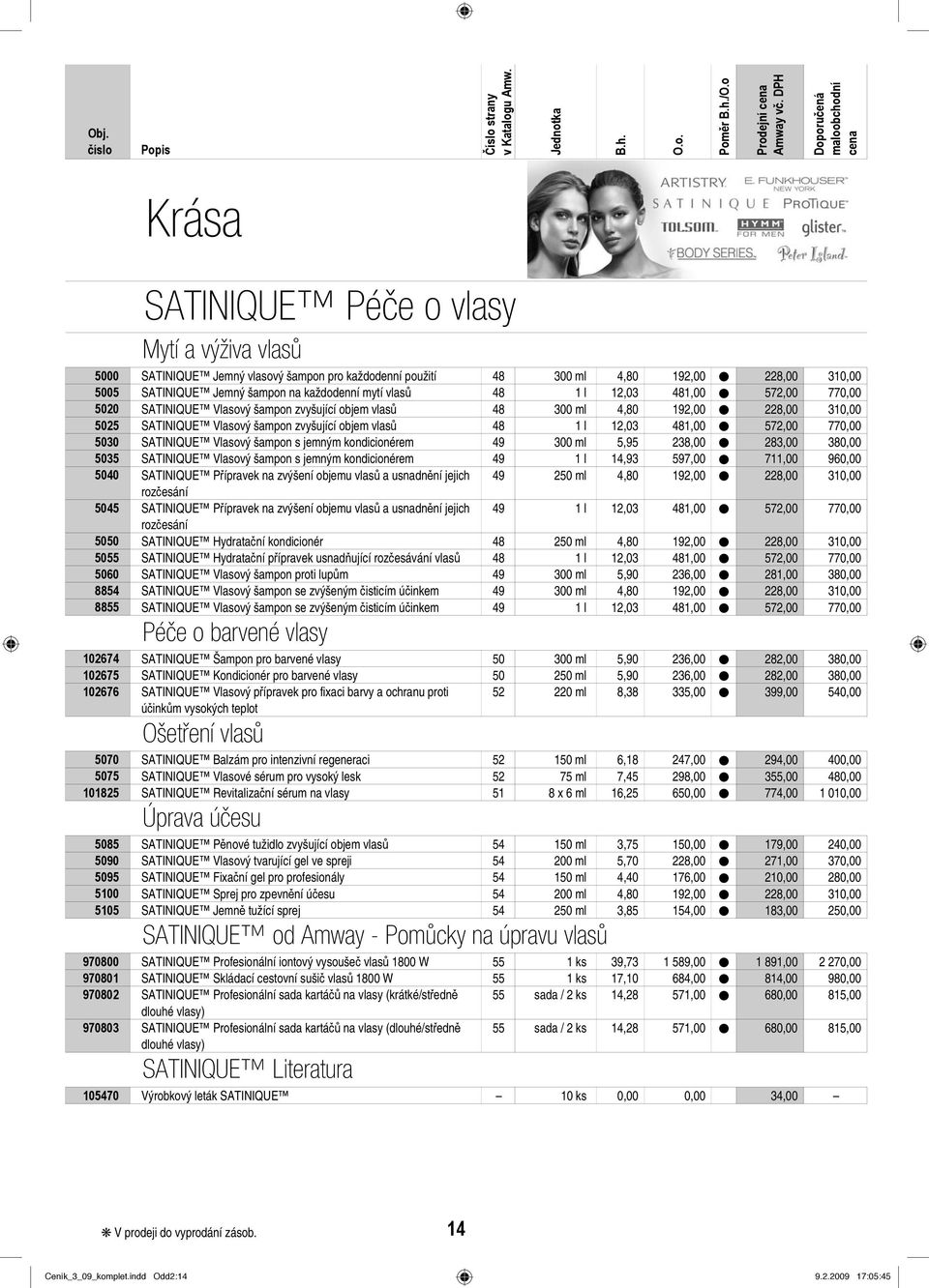 481,00 572,00 770,00 5030 SATINIQUE Vlasový šampon s jemným kondicionérem 49 300 ml 5,95 238,00 283,00 380,00 5035 SATINIQUE Vlasový šampon s jemným kondicionérem 49 1 l 14,93 597,00 711,00 960,00