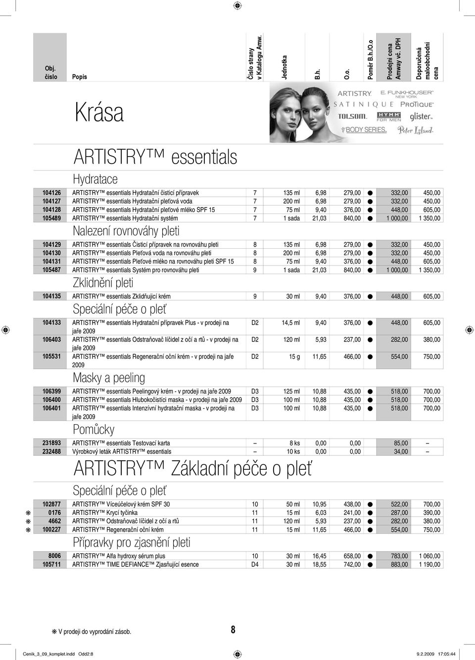 350,00 Nalezení rovnováhy pleti 104129 ARTISTRY essentials isticí p ípravek na rovnováhu pleti 8 135 ml 6,98 279,00 332,00 450,00 104130 ARTISTRY essentials Ple ová voda na rovnováhu pleti 8 200 ml