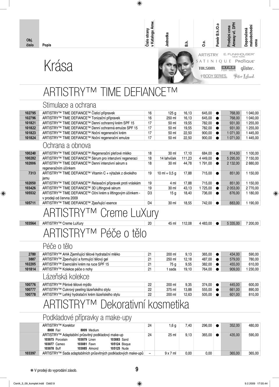 ml 19,55 782,00 931,00 1 255,00 101823 ARTISTRY TIME DEFIANCE No ní regenera ní krém 17 50 ml 22,50 900,00 1 071,00 1 445,00 101824 ARTISTRY TIME DEFIANCE No ní regenera ní emulze 17 50 ml 22,50