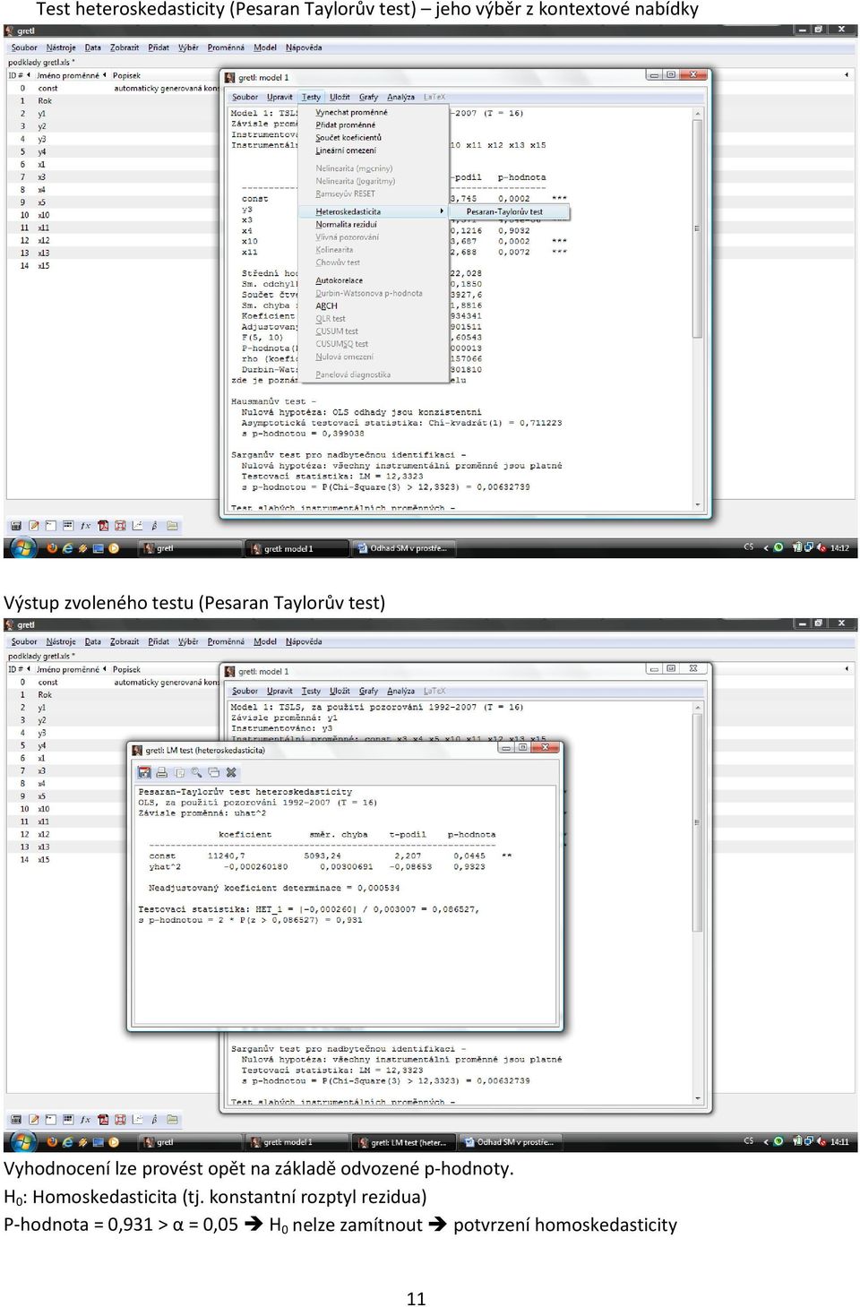 základě odvozené p-hodnoty. H 0 : Homoskedasticita (tj.