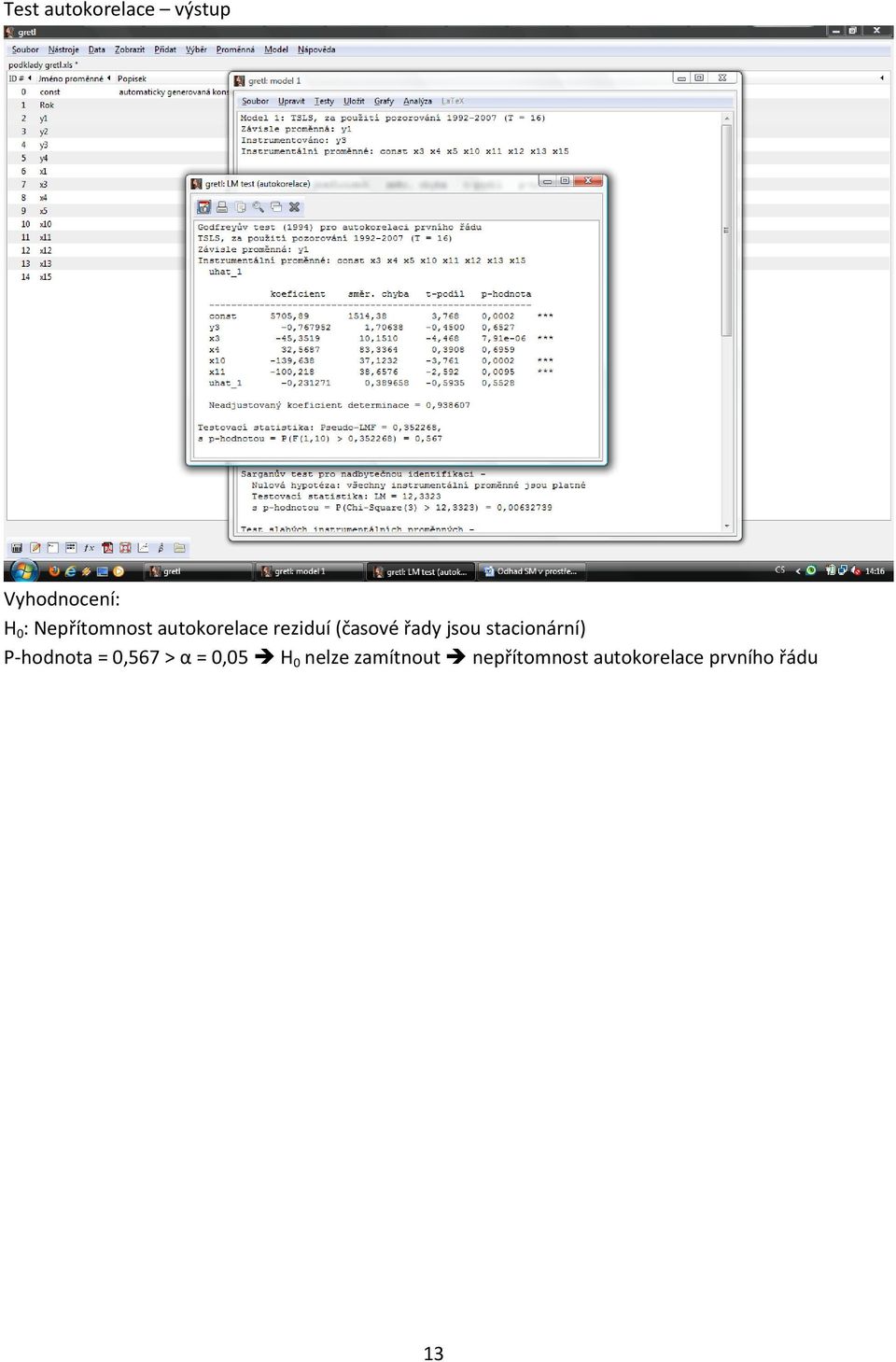 jsou stacionární) P-hodnota = 0,567 > α = 0,05 H