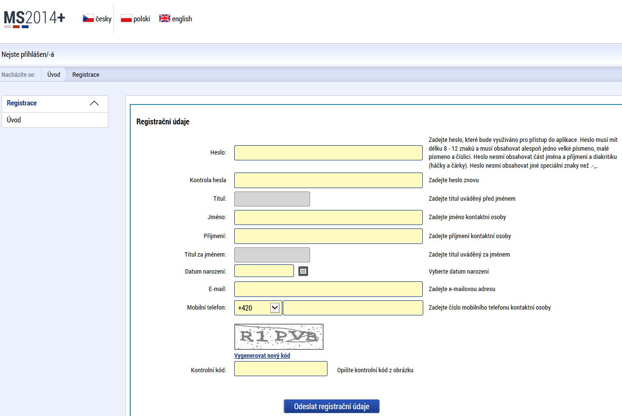 REGISTRACE DO IS KP14+ Po odeslání údajů nutno: Možno založit více účtů na jednoho uživatele.