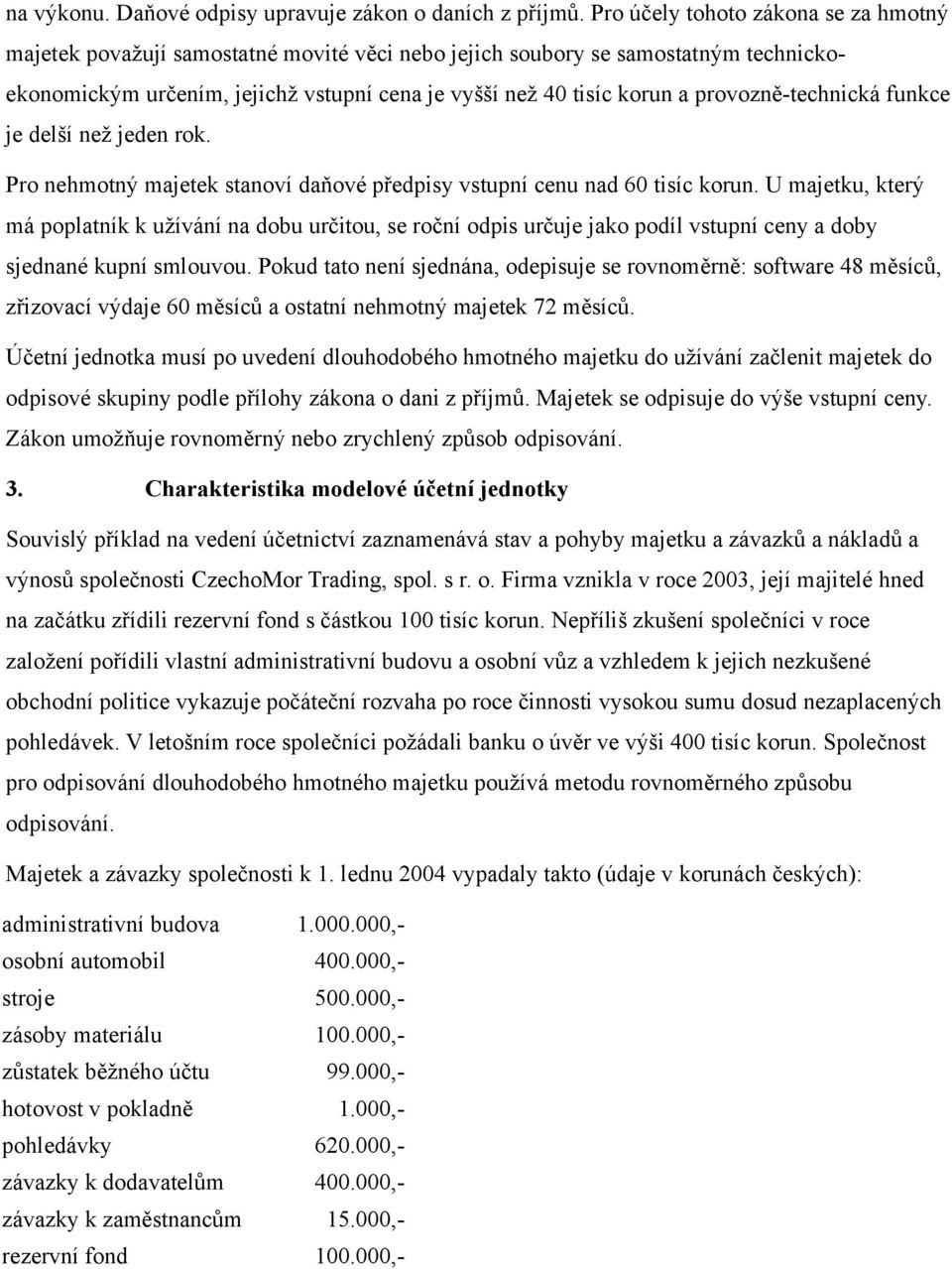 provozně-technická funkce je delší než jeden rok. Pro nehmotný majetek stanoví daňové předpisy vstupní cenu nad 60 tisíc korun.