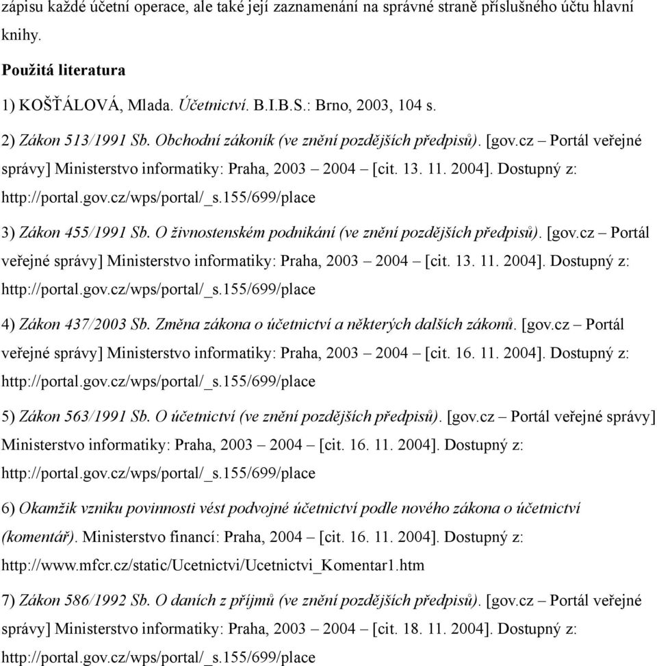 155/699/place 3) Zákon 455/1991 Sb. O živnostenském podnikání (ve znění pozdějších předpisů). [gov.cz Portál veřejné správy] Ministerstvo informatiky: Praha, 2003 2004 [cit. 13. 11. 2004].