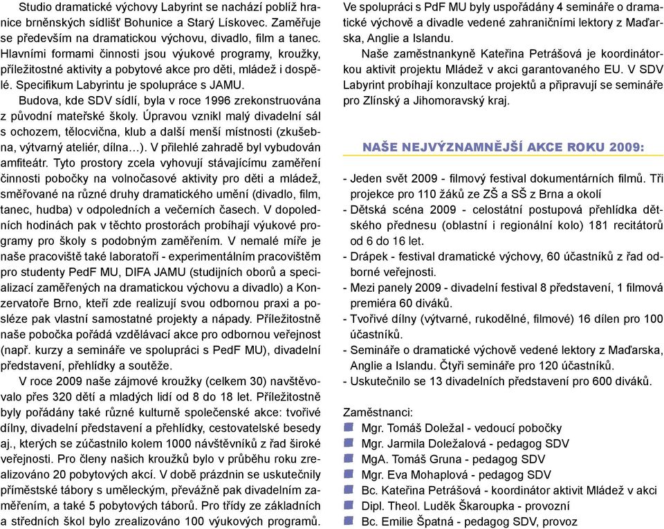 Budova, kde SDV sídlí, byla v roce 1996 zrekonstruována z původní mateřské školy.