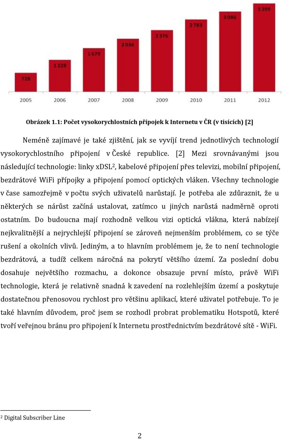 [2] Mezi srovnávanými jsou následující technologie: linky xdsl 2, kabelové připojení přes televizi, mobilní připojení, bezdrátové WiFi přípojky a připojení pomocí optických vláken.