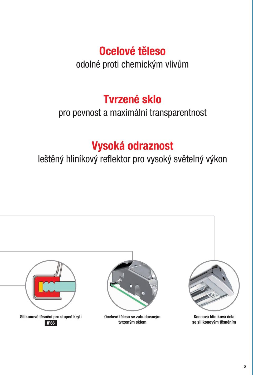 vysoký světelný výkon Silikonové těsnění pro stupeň krytí IP66 Ocelové