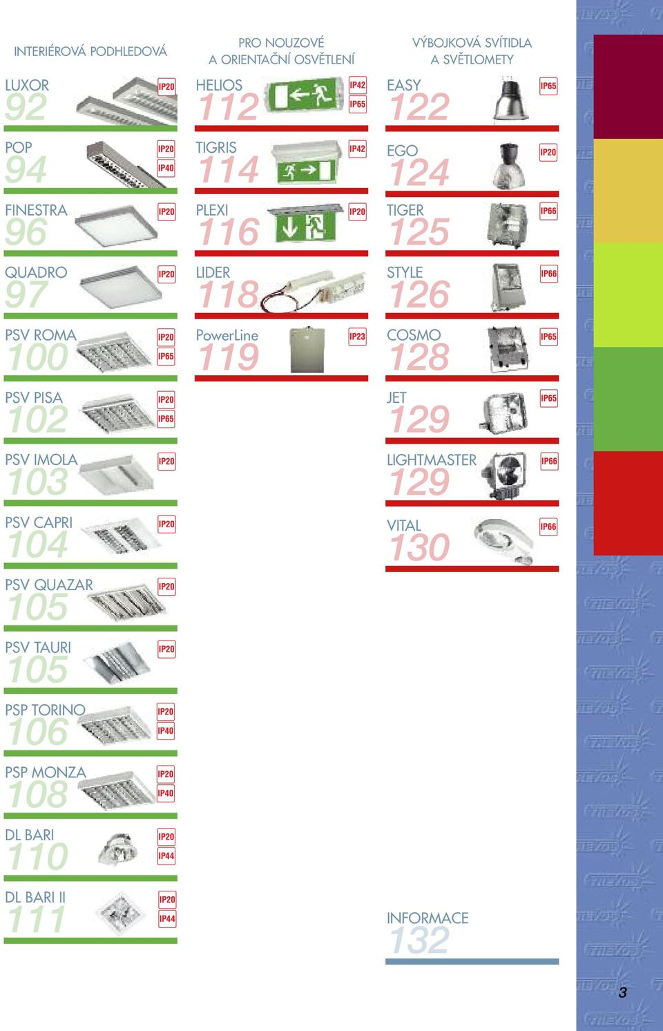 NOUZOVÉ A ORIENTAČNÍ OSVĚTLENÍ HELIOS 112 TIGRIS 114 PLEXI 116 LIDER 118 PowerLine 119 VÝBOJKOVÁ