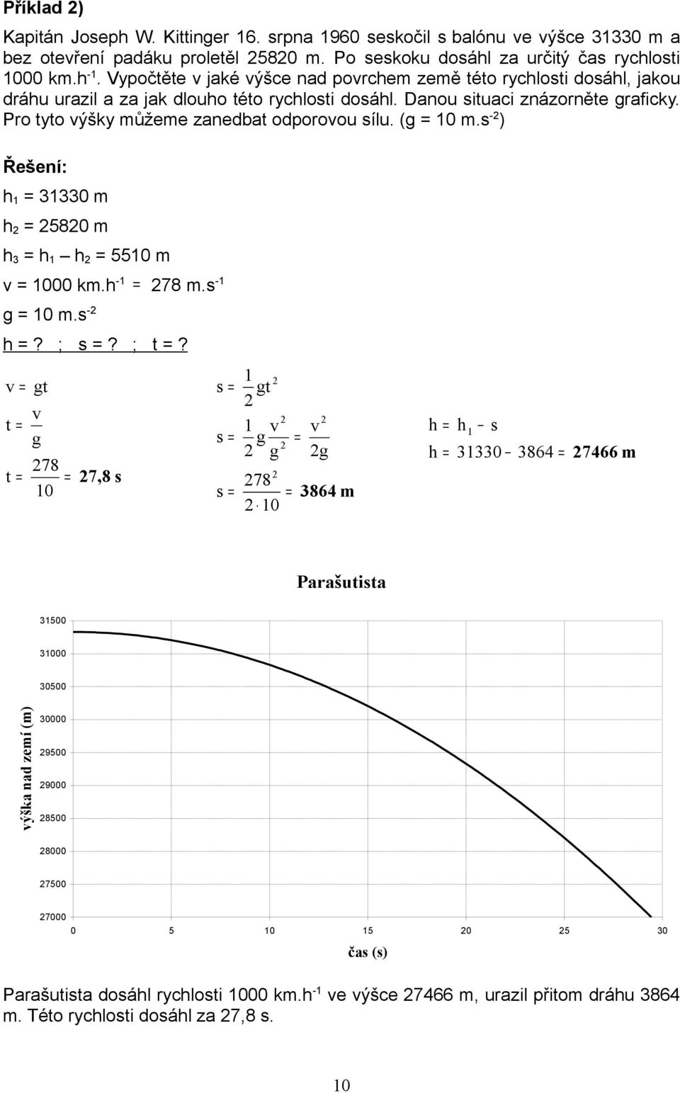 Pro tyto ýšky můžeme zanedbat odporoou sílu. ( m.s - ) h m h 58 m h h h 55 m km.h - 78 m.s - m.s - h? ; s? ; t?