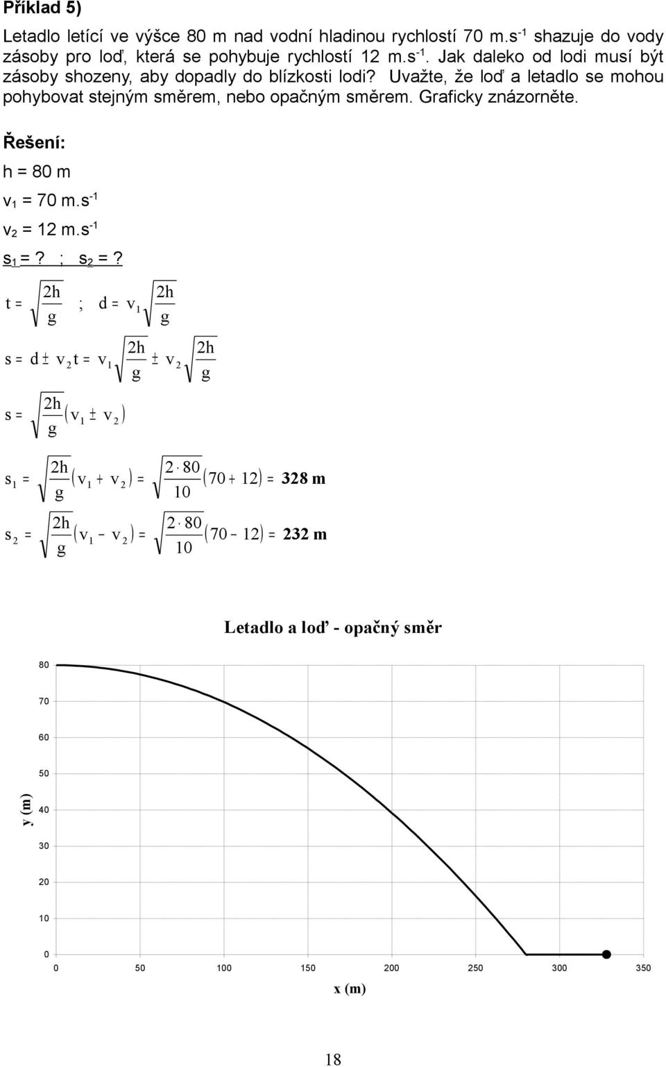 Uažte, že loď a letadlo se mohou pohyboat stejným směrem, nebo opačným směrem. Graficky znázorněte. h 8 m 7 m.s - m.
