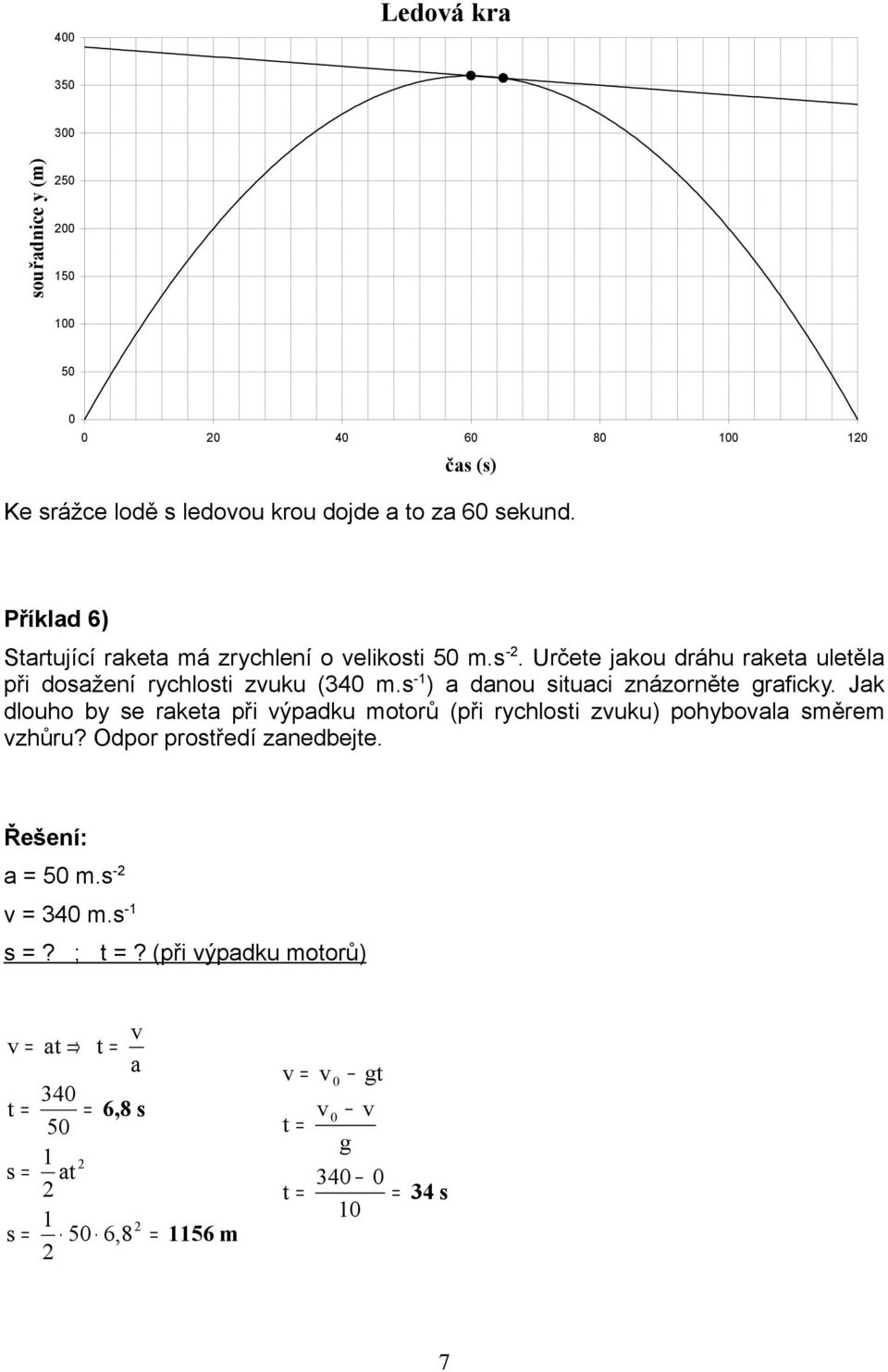 Určete jakou dráhu raketa uletěla při dosažení rychlosti zuku (4 m.s - ) a danou situaci znázorněte raficky.