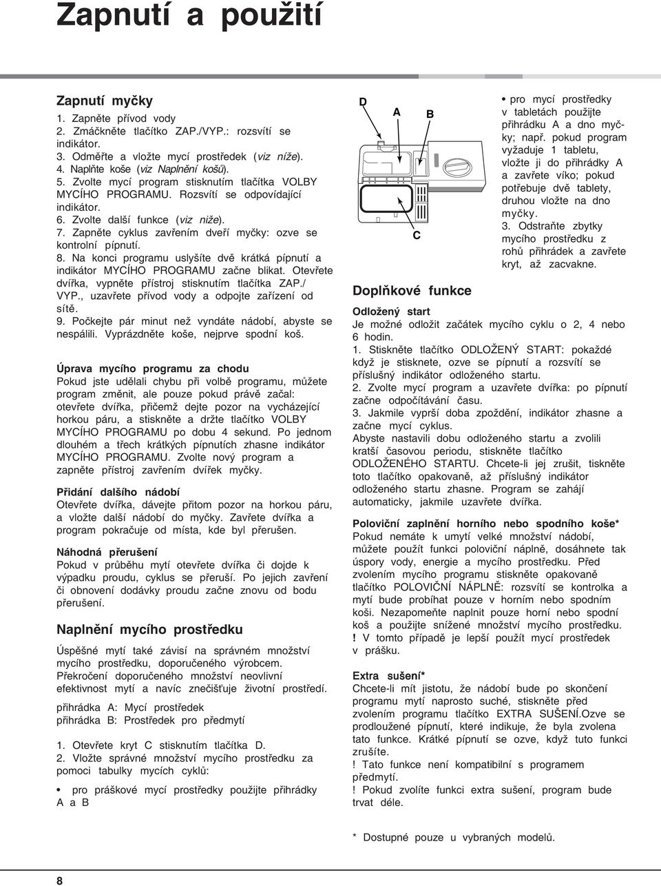 8. Na konci programu uslyšíte dvě krátká pípnutí a indikátor MYCÍHO PROGRAMU začne blikat. Otevřete dvířka, vypněte přístroj stisknutím tlačítka ZAP./ VYP.