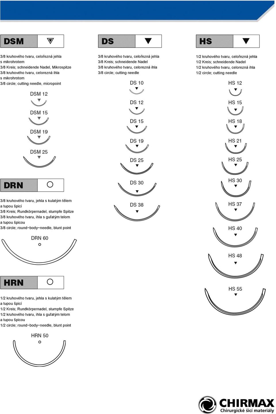 ihla / circle; cutting needle /8 kruhového tvaru, jehla s kulatým tělem a tupou špicí /8 Kreis; Rundkörpernadel, stumpfe Spitze /8 kruhového tvaru, ihla s guľatým telom a tupou špicou /8 circle;