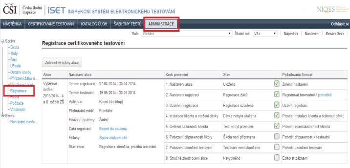 2.2 Indikátory Instalace klienta a stažení dávky a Ověření funkčnosti klienta Indikátory Klient OK a Dávka OK Po přihlášení do systému iset zkontrolujte v menu Administrace > Registrace zaškrtnutí