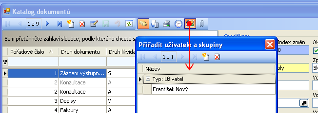 6.3 Přístup k dokumentům Přístup k jednotlivým dokumentům je zabezpečen následně: Ke všem dokumentům mohou všichni uživatelé SW, pokud u jednotlivých dokumentů nejsou stanoveni v Katalogu nebo