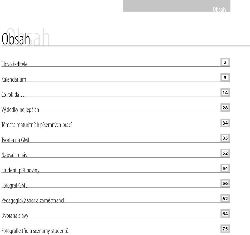 Napsali o nás 52 Studenti píší noviny 54 Fotograf GML 56 Pedagogický