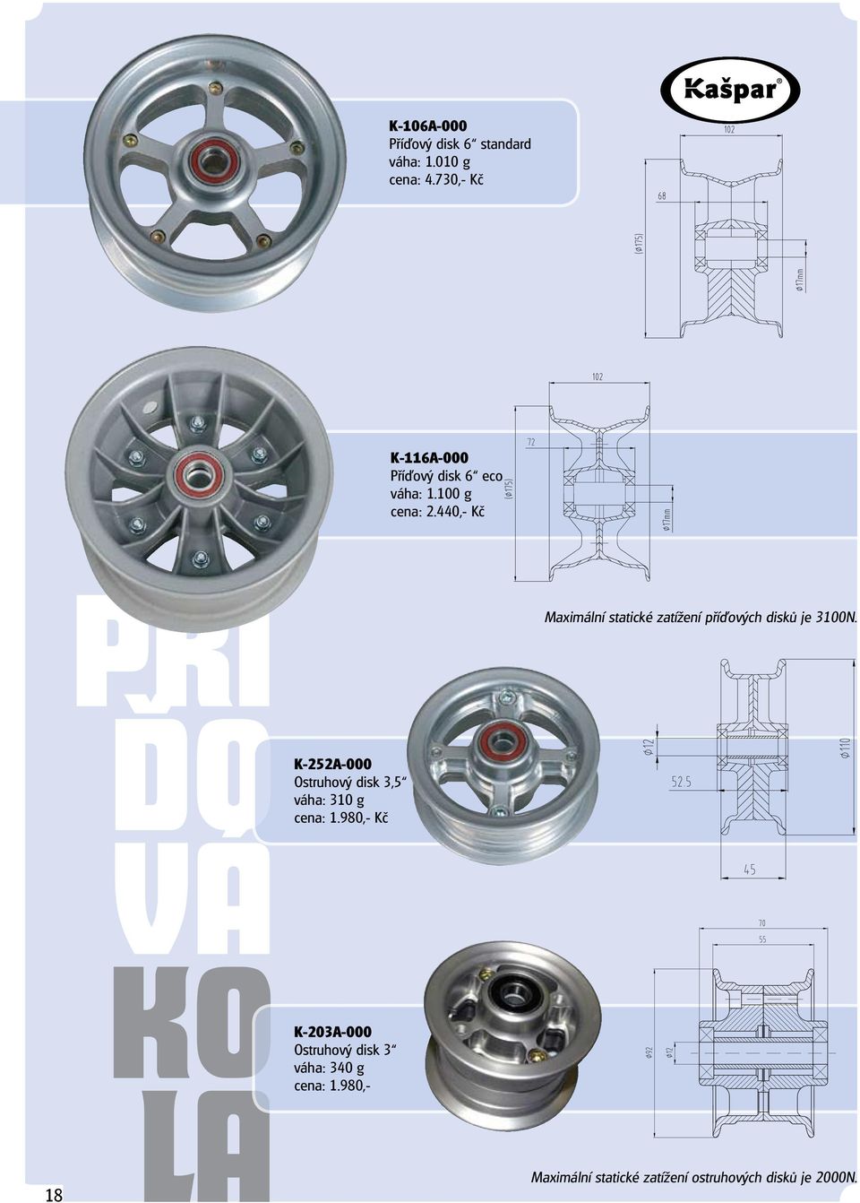 440,- Kč pří Maximální statické zatížení pří ových disků je 3100N.