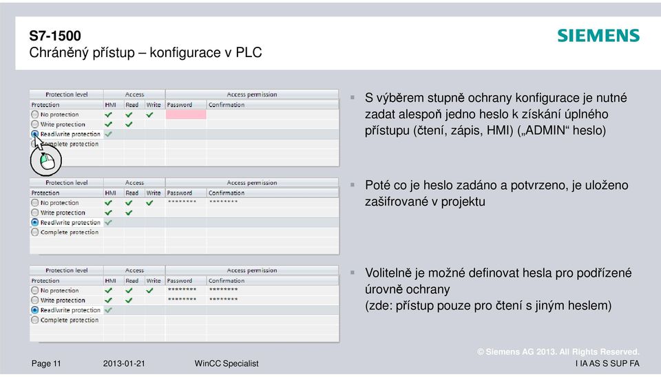 potvrzeno, je uloženo zašifrované v projektu Volitelně je možné definovat hesla pro podřízené úrovně