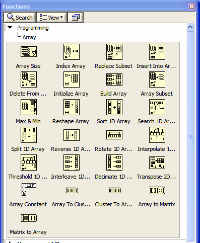 LabVIEW funkce a VI (2) Array funkce pro práci s