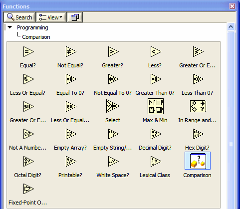 LabVIEW funkce a VI (6) Comparison funkce pro porovnávání