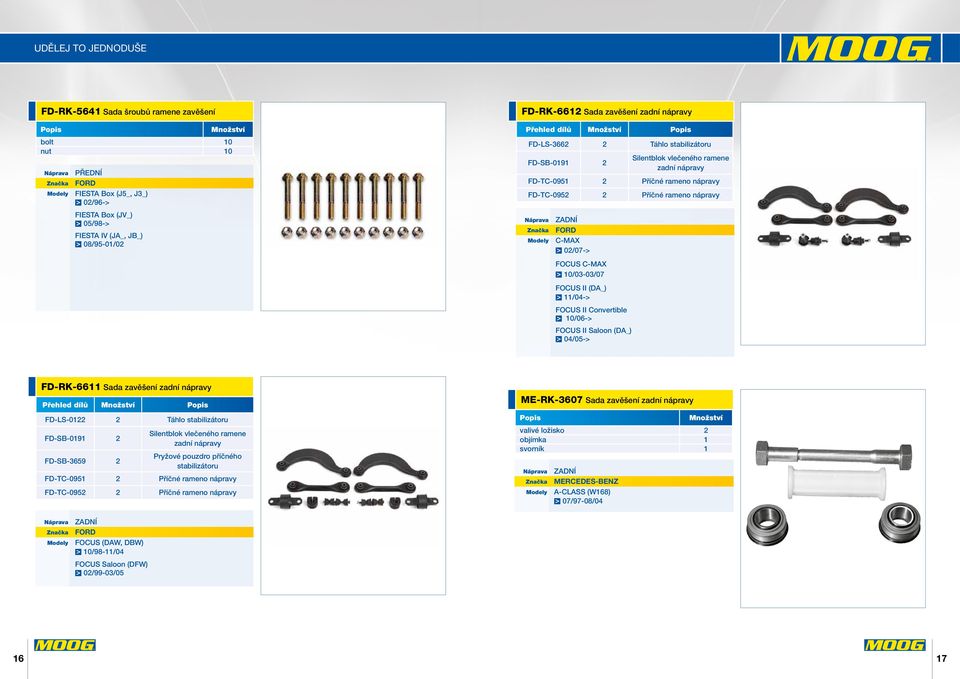 11/04-> FOCUS II Convertible 10/06-> FOCUS II Saloon (DA_) 04/05-> FD-RK-6611 Sada zavěšení zadní nápravy FD-LS-0122 2 Táhlo stabilizátoru FD-SB-0191 2 FD-SB-3659 2 Silentblok vlečeného ramene zadní