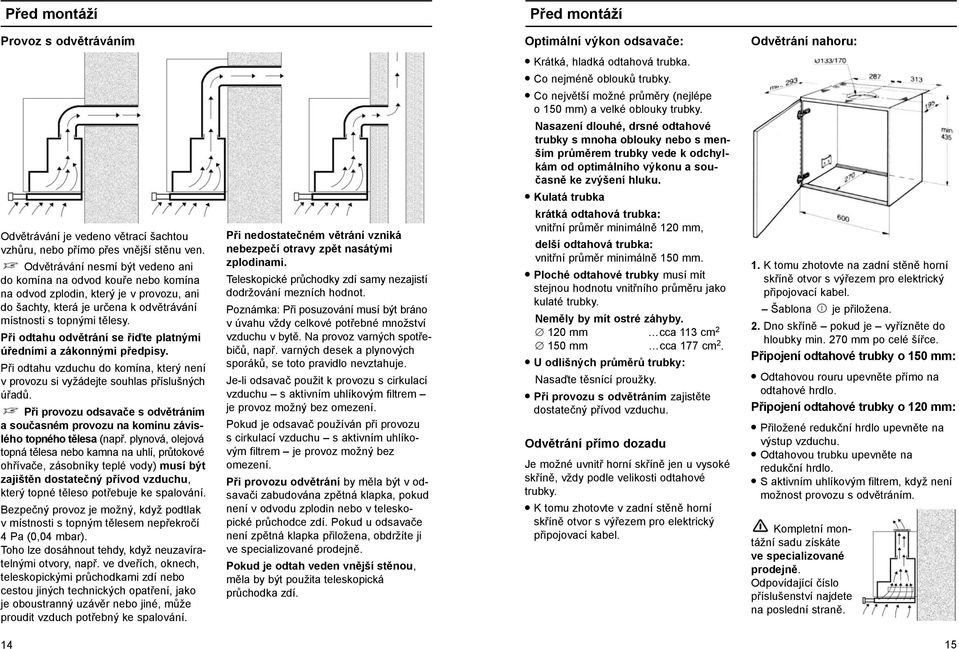 Odvětrávání nesmí být vedeno ani do komína na odvod kouře nebo komína na odvod zplodin, který je v provozu, ani do šachty, která je určena k odvětrávání místnosti s topnými tělesy.