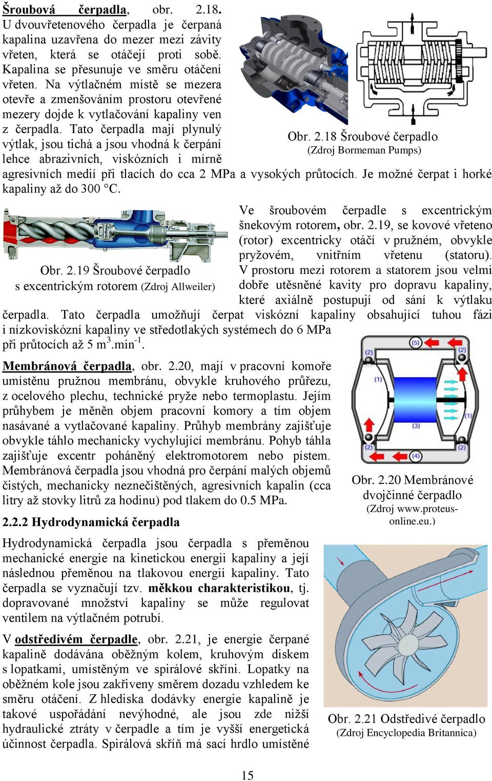 Tato čerpadla mají plynulý výtlak, jsou tichá a jsou vhodná k čerpání lehce abrazivních, viskózních i mírně agresivních medií při tlacích do cca 2 MPa a vysokých průtocích.