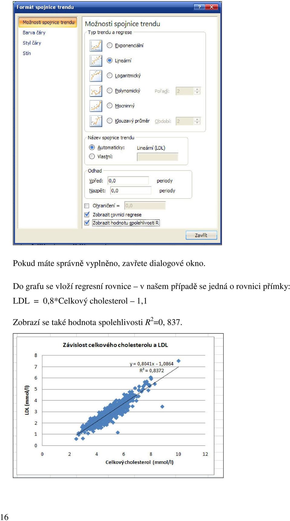 jedná o rovnici pímky: LDL = 0,8*Celkový cholesterol