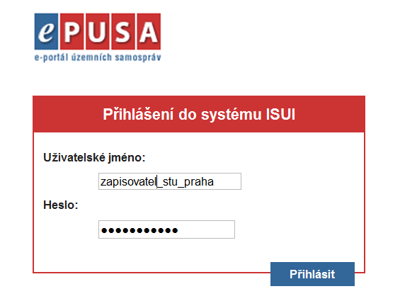 4.4. Přihlášení do aplikace jako zapisovatel stavebního úřadu [postup] 1. Do prohlíţeče zadejte adresu aplikace. 2. Do přihlašovacího okna zadejte uţivatelské jméno a heslo, které vám bylo přiděleno.