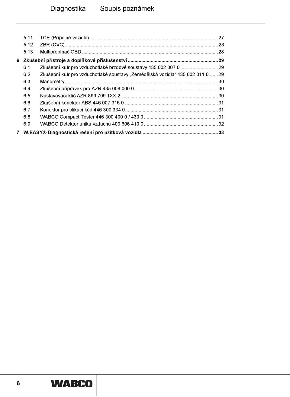 4 Zkušební přípravek pro AZR 435 008 000 0...30 6.5 Nastavovací klíč AZR 899 709 1XX 2...30 6.6 Zkušební konektor ABS 446 007 316 0...31 6.