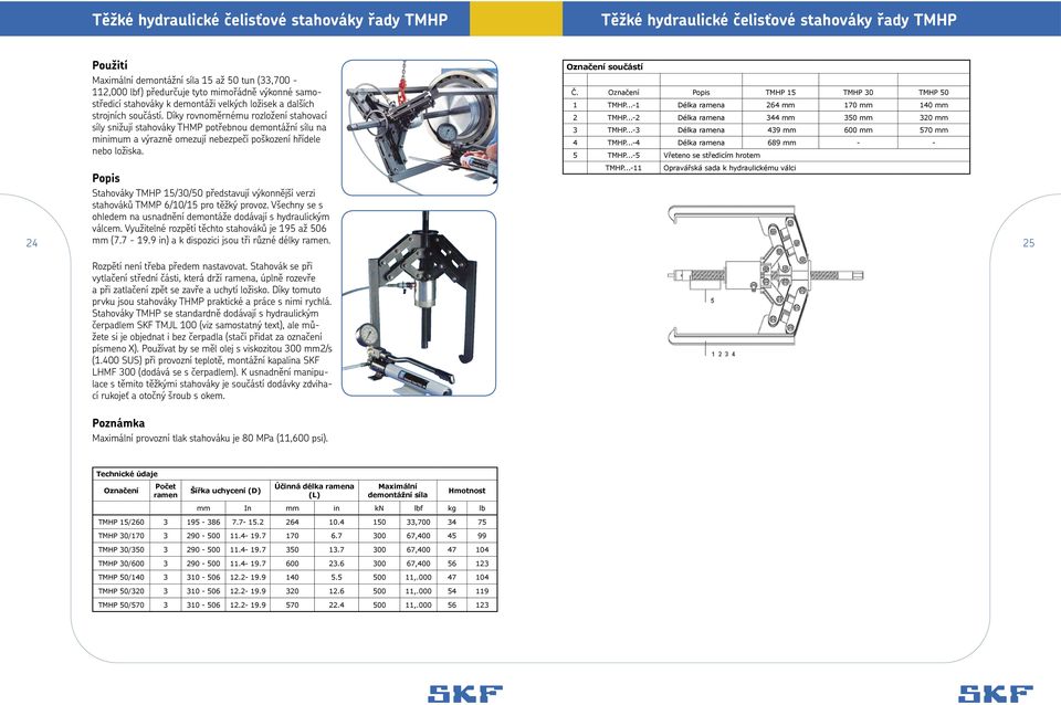 Díky rovnoměrnému rozložení stahovací síly snižují stahováky THMP potřebnou demontážní sílu na minimum a výrazně omezují nebezpečí poškození hřídele nebo ložiska. součástí Č.