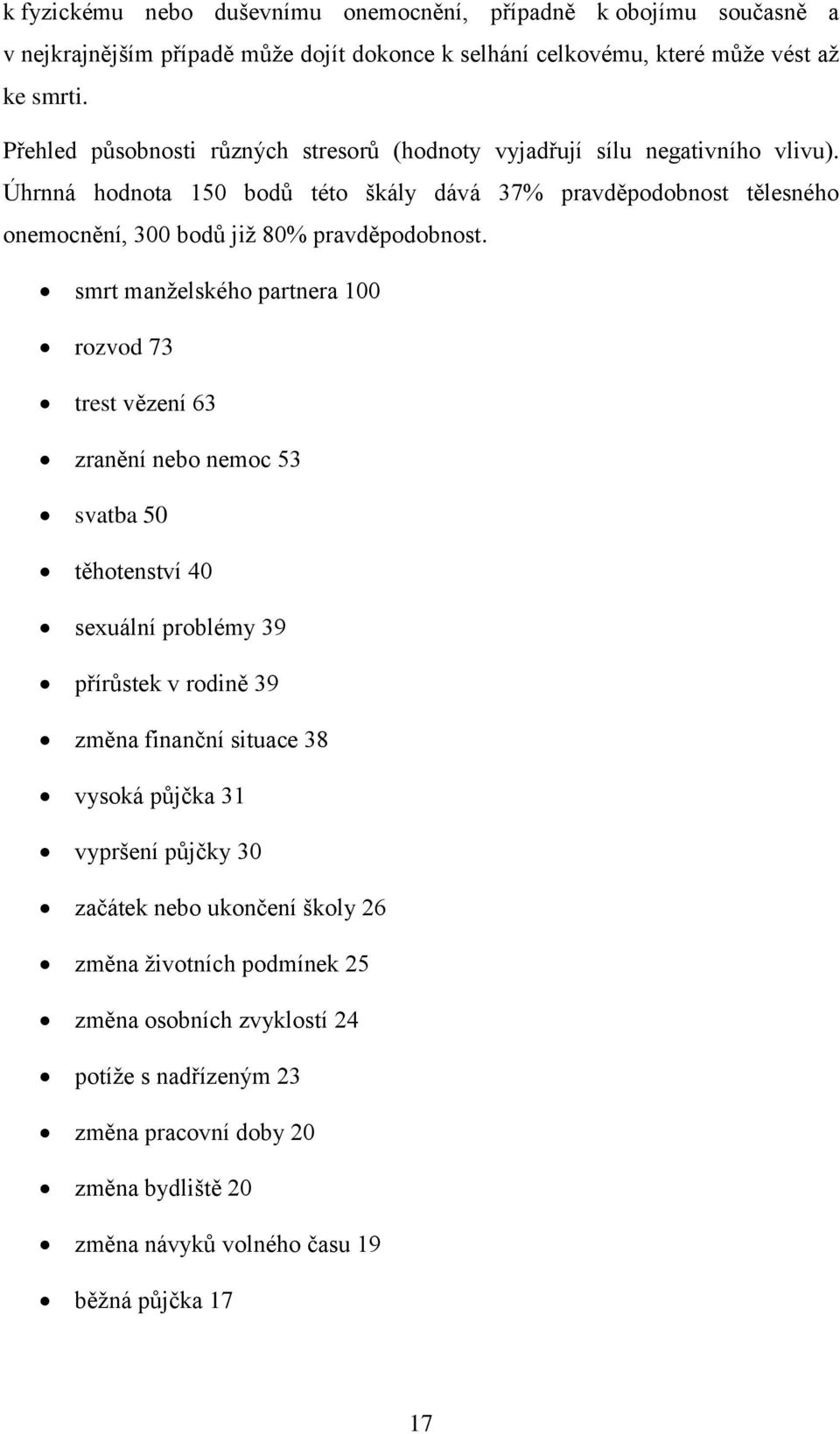 Úhrnná hodnota 150 bodů této škály dává 37% pravděpodobnost tělesného onemocnění, 300 bodů již 80% pravděpodobnost.