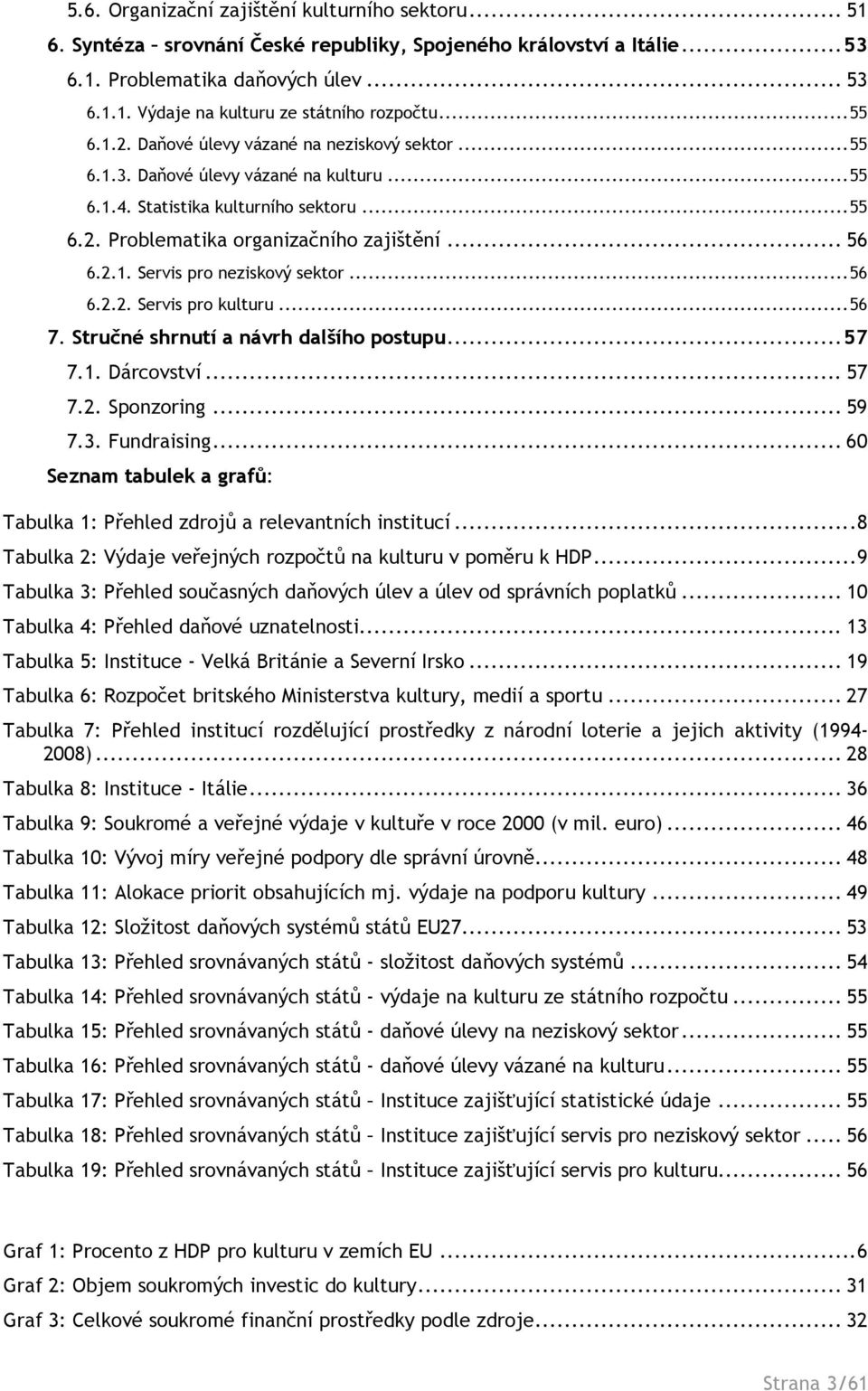 ..56 6.2.2. Servis pro kulturu...56 7. Stručné shrnutí a návrh dalšího postupu...57 7.1. Dárcovství... 57 7.2. Sponzoring... 59 7.3. Fundraising.