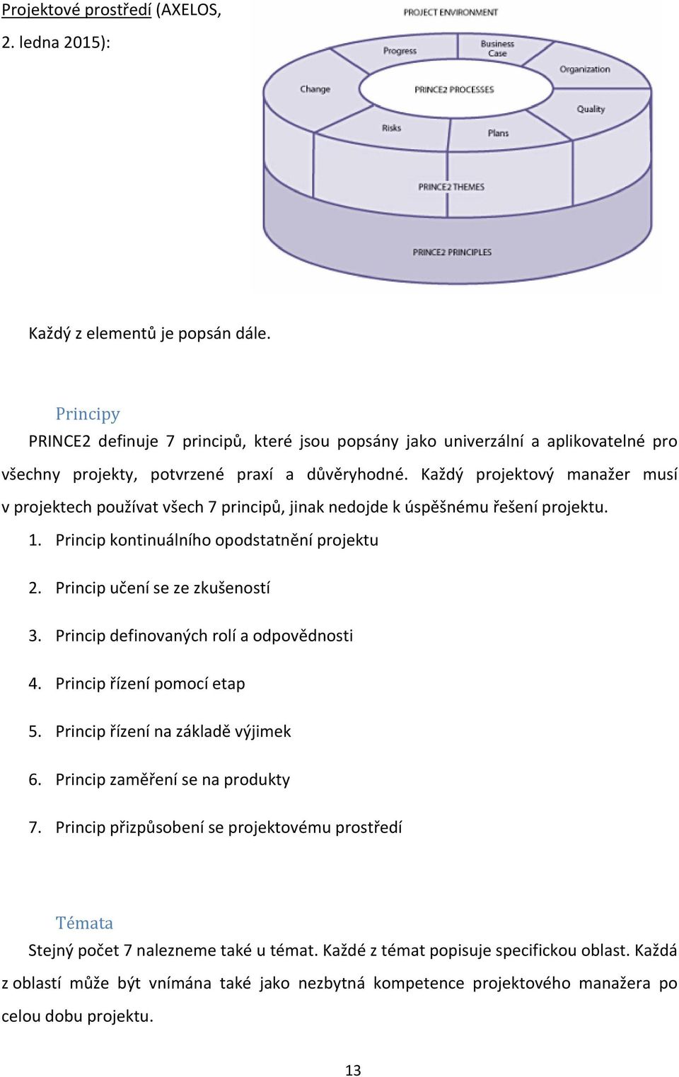 Každý projektový manažer musí v projektech používat všech 7 principů, jinak nedojde k úspěšnému řešení projektu. 1. Princip kontinuálního opodstatnění projektu 2. Princip učení se ze zkušeností 3.