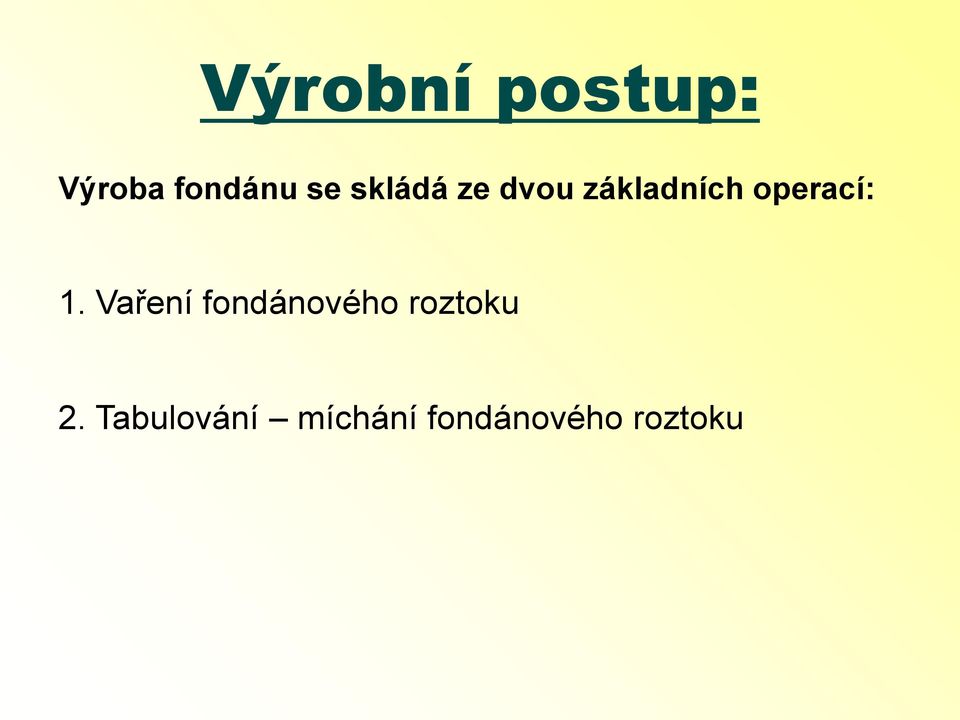 1. Vaření fondánového roztoku 2.