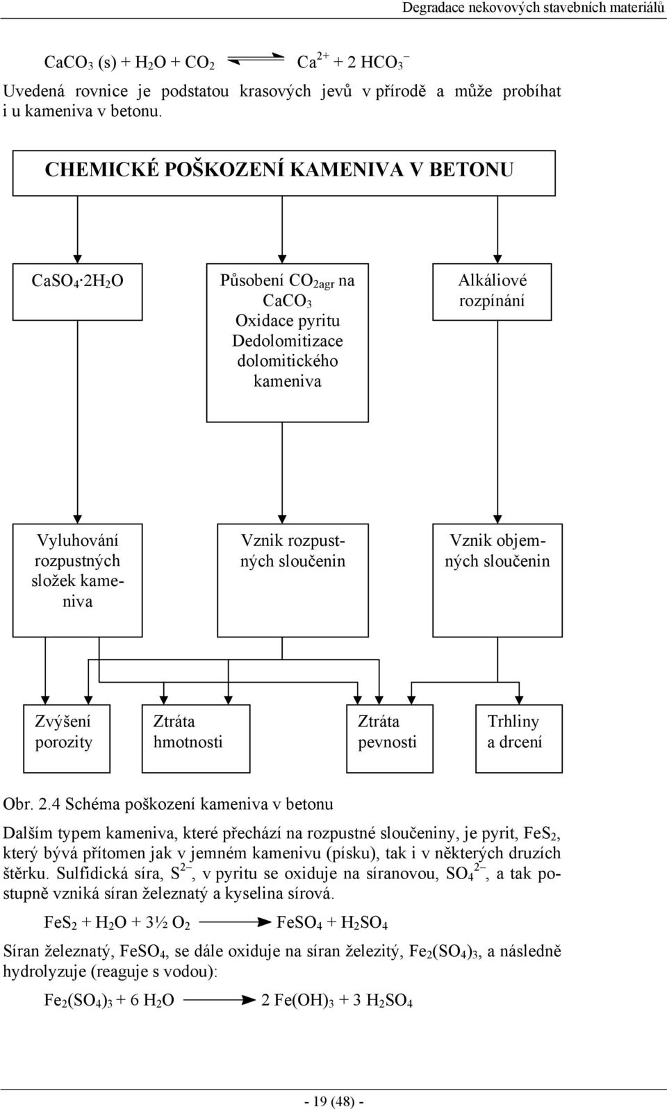 rozpustných sloučenin Vznik objemných sloučenin Zvýšení porozity Ztráta hmotnosti Ztráta pevnosti Trhliny a drcení Obr. 2.