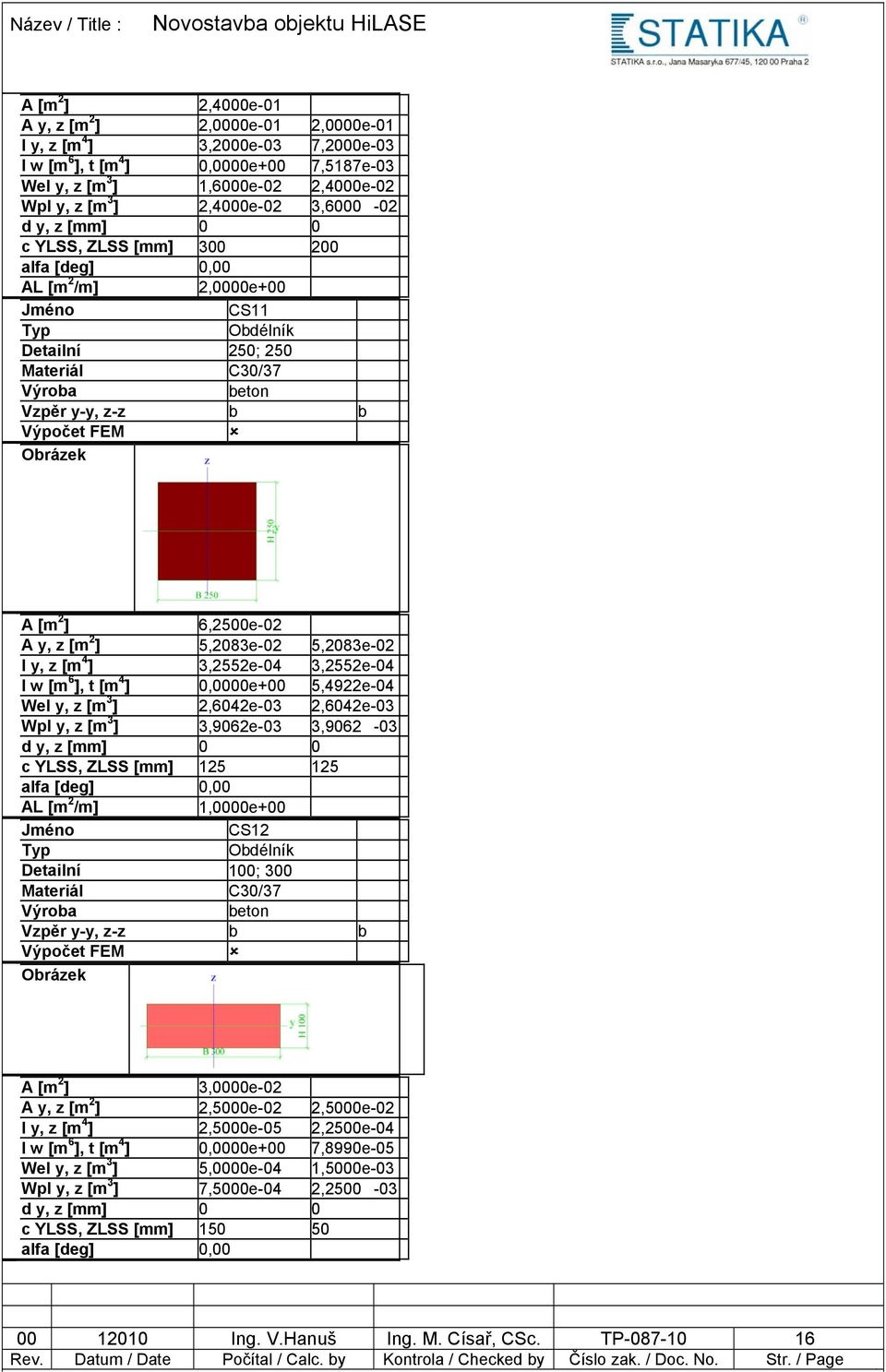 Obrázek A [m 2 ] 6,2500e-02 A y, z [m 2 ] 5,2083e-02 5,2083e-02 I y, z [m 4 ] 3,2552e-04 3,2552e-04 I w [m 6 ], t [m 4 ] 0,0000e+00 5,4922e-04 Wel y, z [m 3 ] 2,6042e-03 2,6042e-03 Wpl y, z [m 3 ]