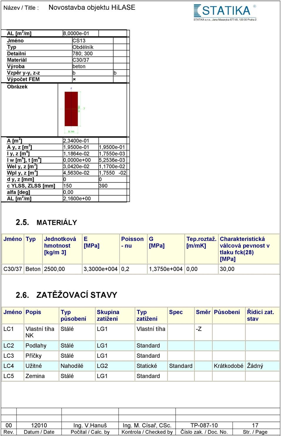 0,00 AL [m 2 /m] 2,1600e+00 2.5. MATERIÁLY Jméno Typ Jednotková hmotnost [kg/m 3] E [MPa] Poisson - nu G [MPa] Tep.roztaž.