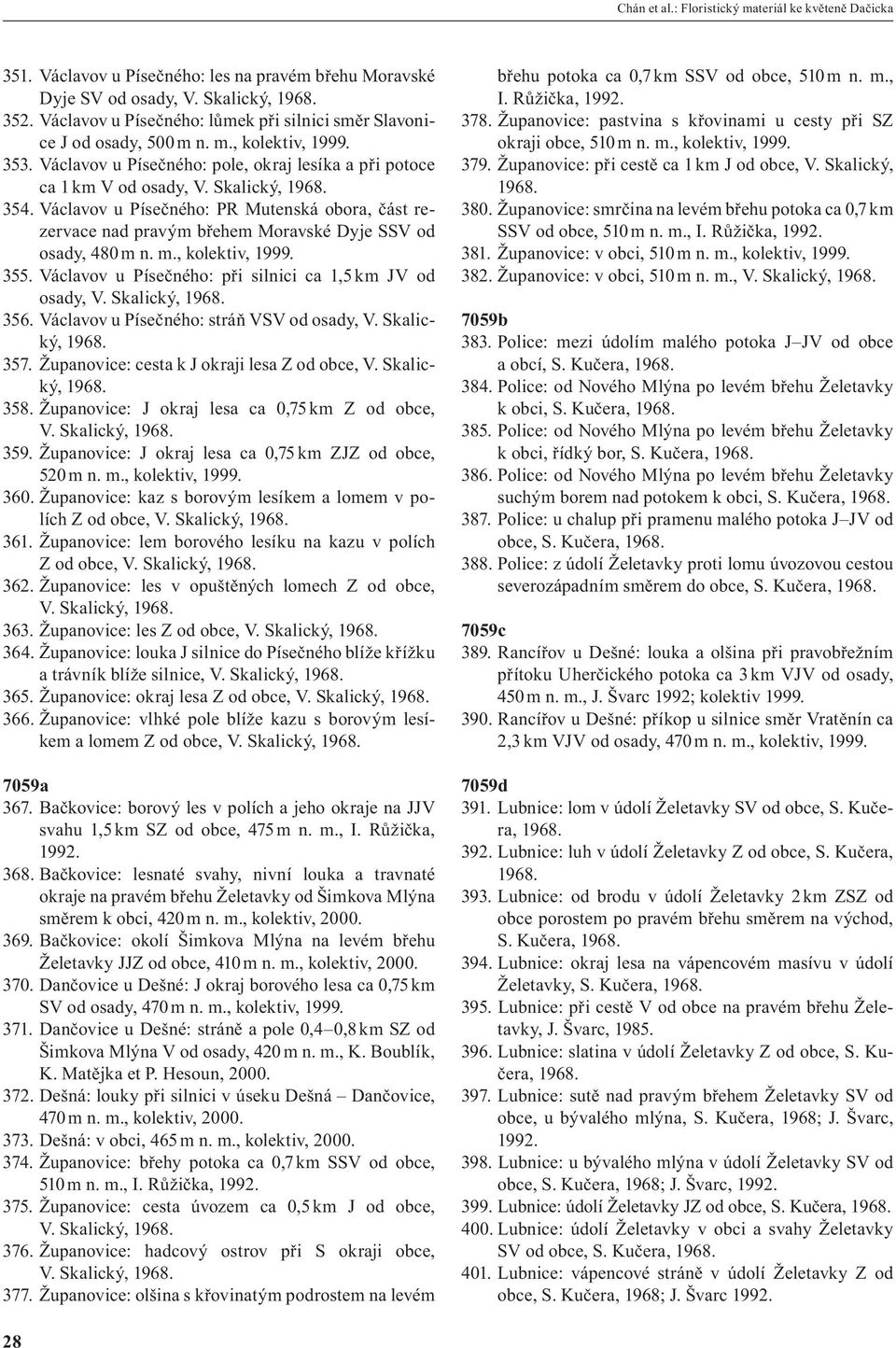 Václavov u Písečného: PR Mutenská obora, část rezervace nad pravým břehem Moravské Dyje SSV od osady, 480 m n. m., kolektiv, 1999. 355. Václavov u Písečného: při silnici ca 1,5 km JV od osady, V.