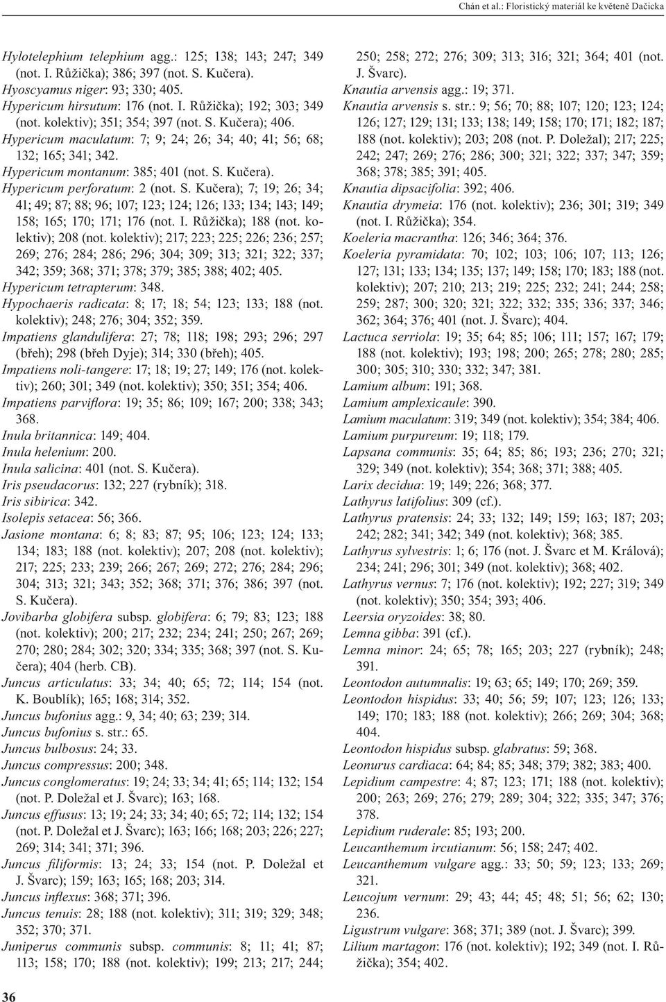 Hypericum montanum: 385; 401 (not. Hypericum perforatum: 2 (not. S. Kučera); 7; 19; 26; 34; 41; 49; 87; 88; 96; 107; 123; 124; 126; 133; 134; 143; 149; 158; 165; 170; 171; 176 (not. I.