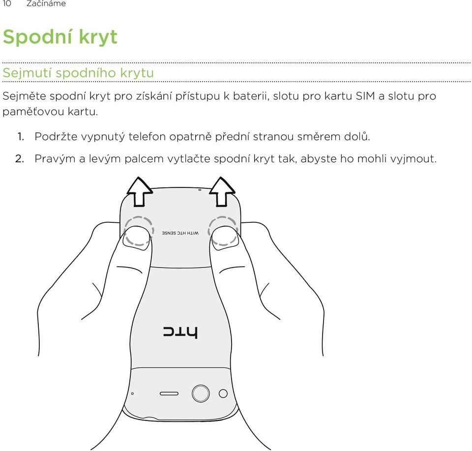 kartu. 1. Podržte vypnutý telefon opatrně přední stranou směrem dolů. 2.