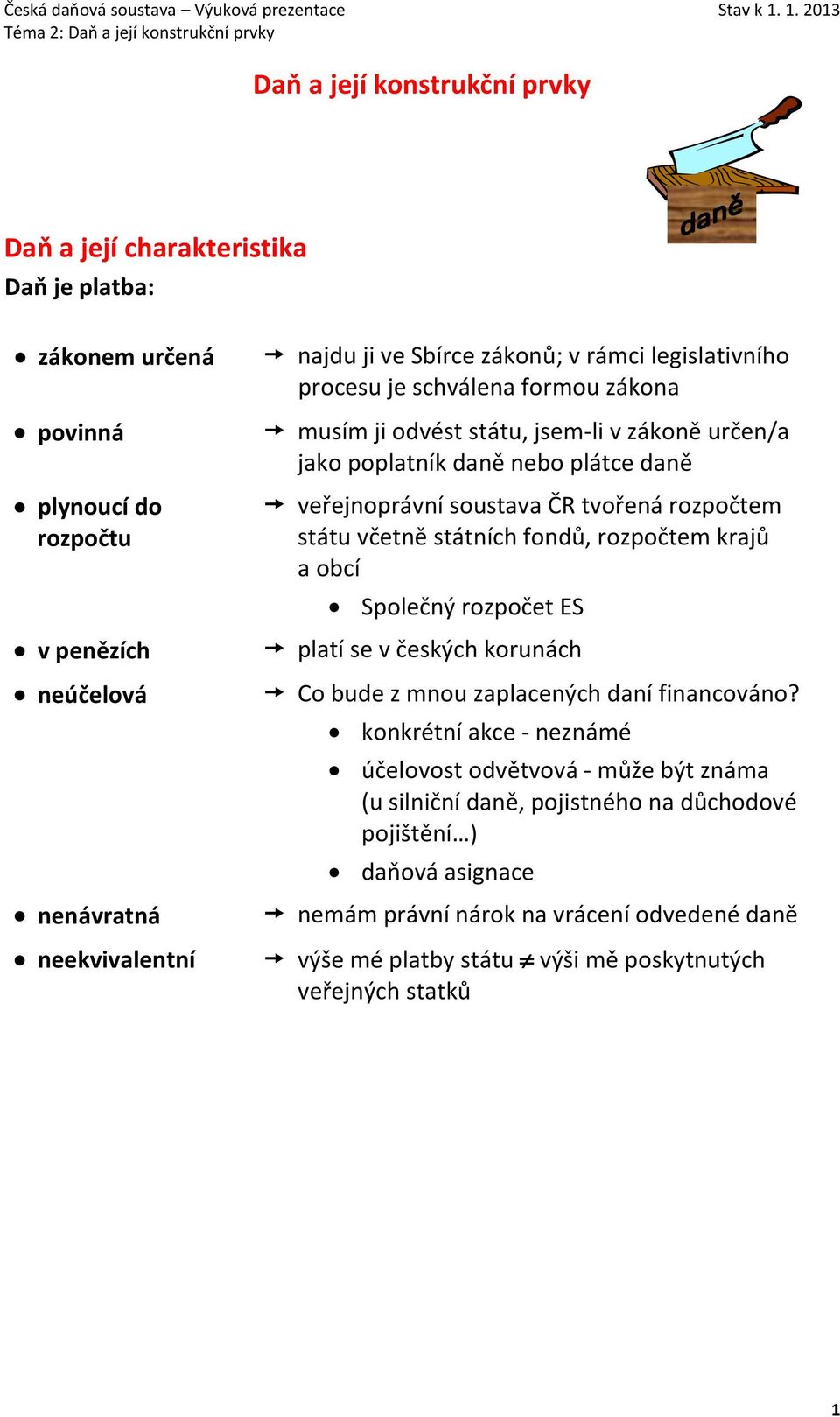 státu včetně státních fondů, rozpočtem krajů a obcí Společný rozpočet ES platí se v českých korunách Co bude z mnou zaplacených daní financováno?