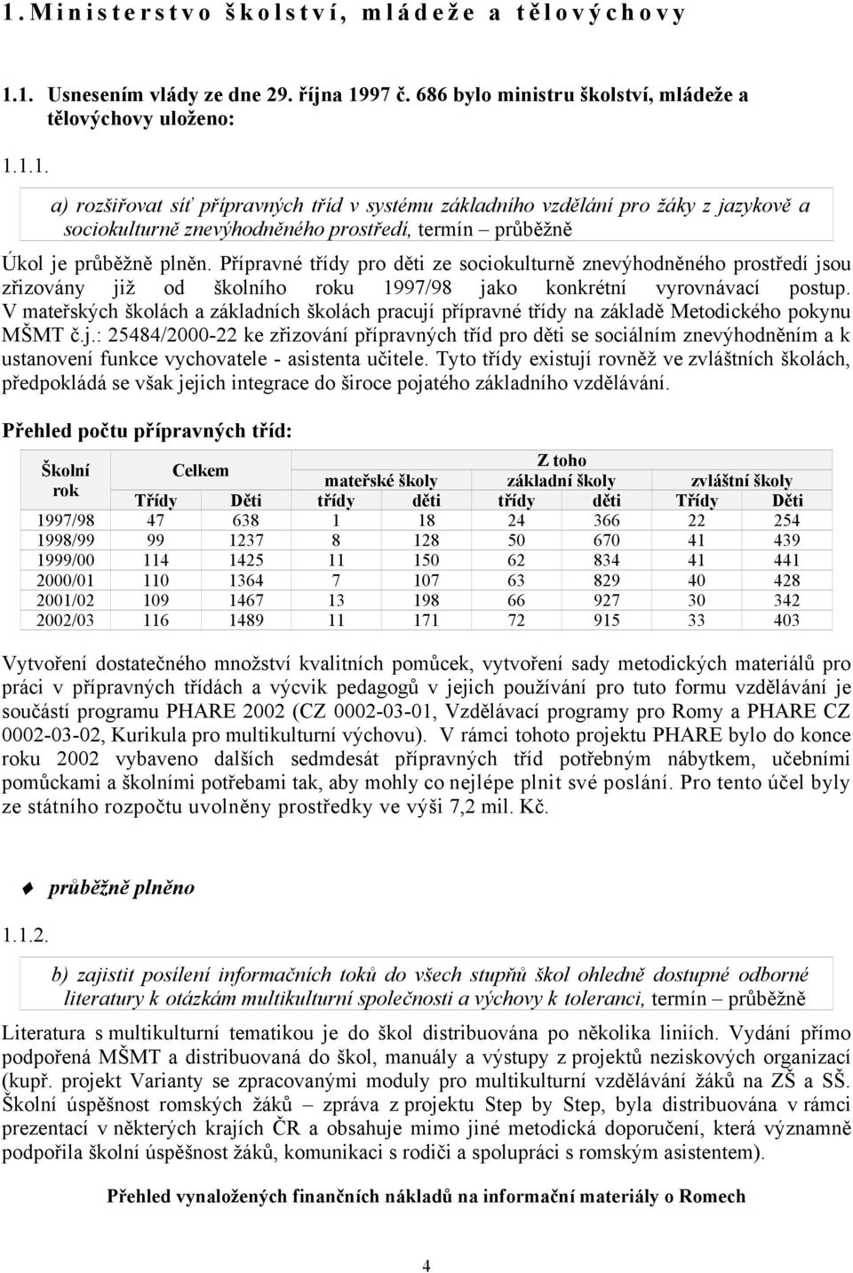 V mateřských školách a základních školách pracují přípravné třídy na základě Metodického pokynu MŠMT č.j.: 25484/2000-22 ke zřizování přípravných tříd pro děti se sociálním znevýhodněním a k ustanovení funkce vychovatele - asistenta učitele.