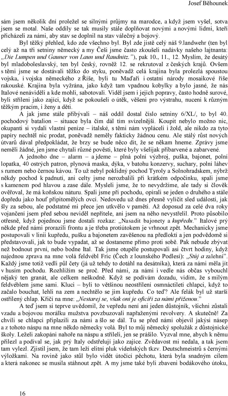 Byl zde jistě celý náš 9.landwehr (ten byl celý aţ na tři setniny německý a my Češi jsme často zkoušeli nadávky našeho lajtnanta: Die Lumpen und Gauner von Laun und Raudnitz. ), pak 10., 11., 12.