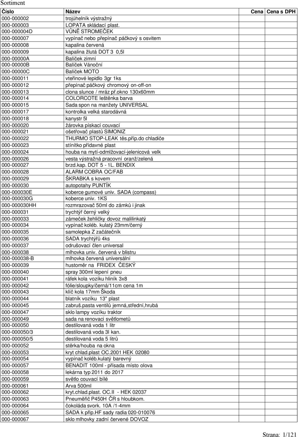 000-00000C Balíček MOTO 000-000011 vteřinové lepidlo 3gr 1ks 000-000012 přepínač páčkový chromový on-off-on 000-000013 clona slunce / mráz př.