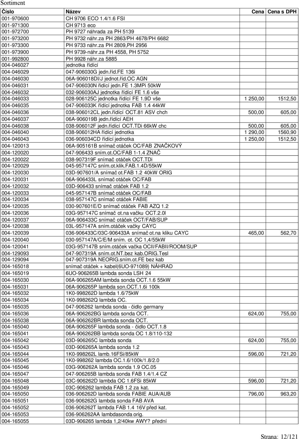 fe 1.3MPi 50kW 004-046032 032-906030AJ jednotka řídící FE 1.6 vše 004-046033 028-906125C jednotka řídící FE 1.9D vše 1 250,00 1512,50 004-046035 047-906033K řídící jednotka FAB 1.