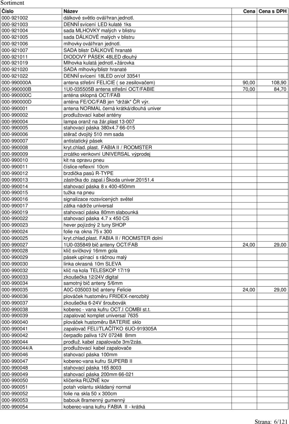 000-921007 SADA blistr DÁLKOVÉ hranaté 000-921011 DIODOVÝ PÁSEK 48LED dlouhý 000-921019 Mlhovka kulatá jednotl.